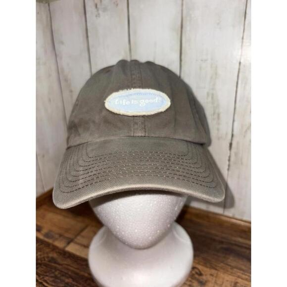 Life Is Good Gray w/blue patch Baseball Cap Hat Gray Adjustable Strapback - Picture 1 of 9